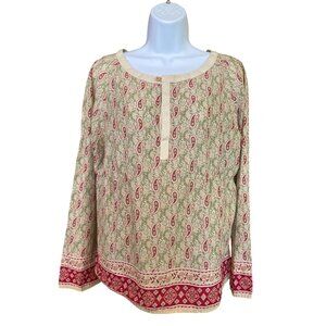 Tommy Hilfiger Womens Y2K Paisley Blouse XL Red Tan Boho Cottagecore